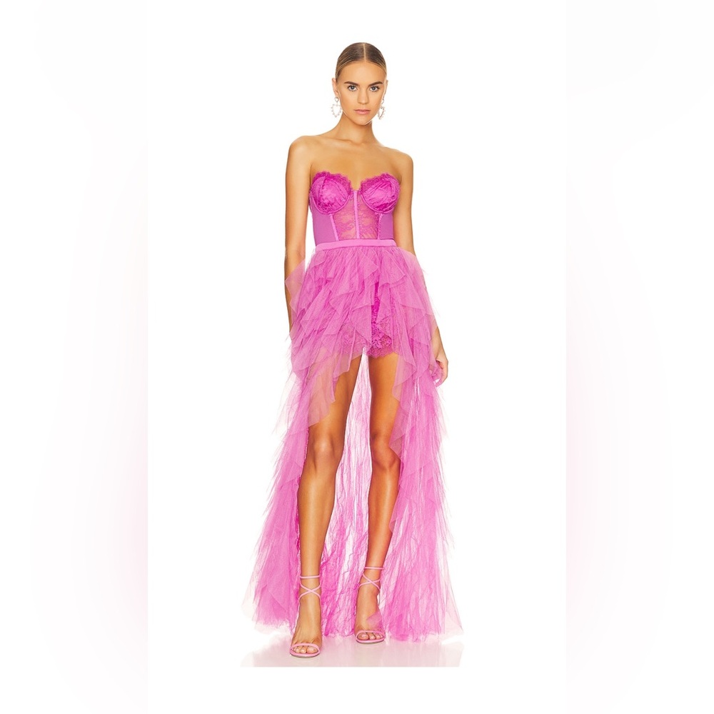 For Love & Lemons Pink High-Low Tulle Bustier Dress